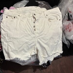 High-Rise White Denim Button-Fly Women's Shorts